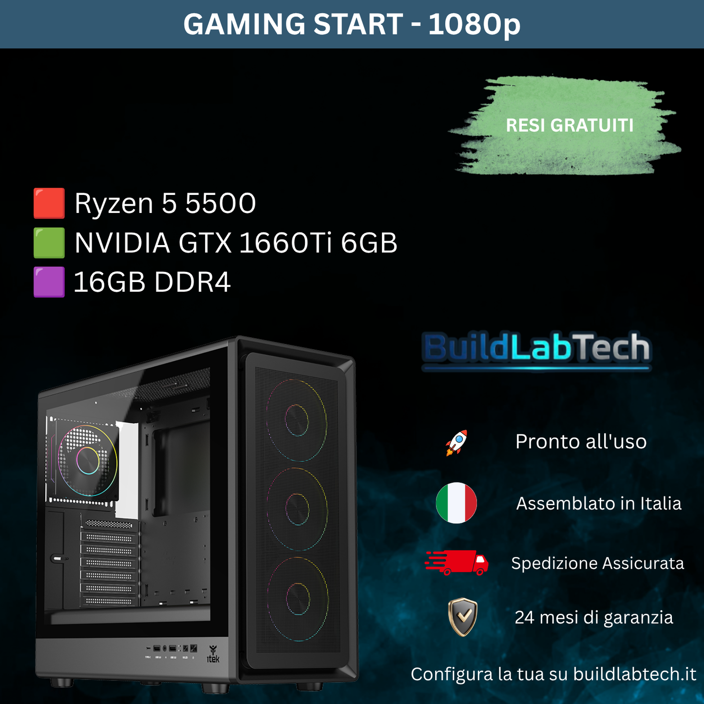 PC Gaming Ryzen 5 5500, GTX 1660Ti 6GB, 16GB RAM, 512GB SSD, Win 11 PRO