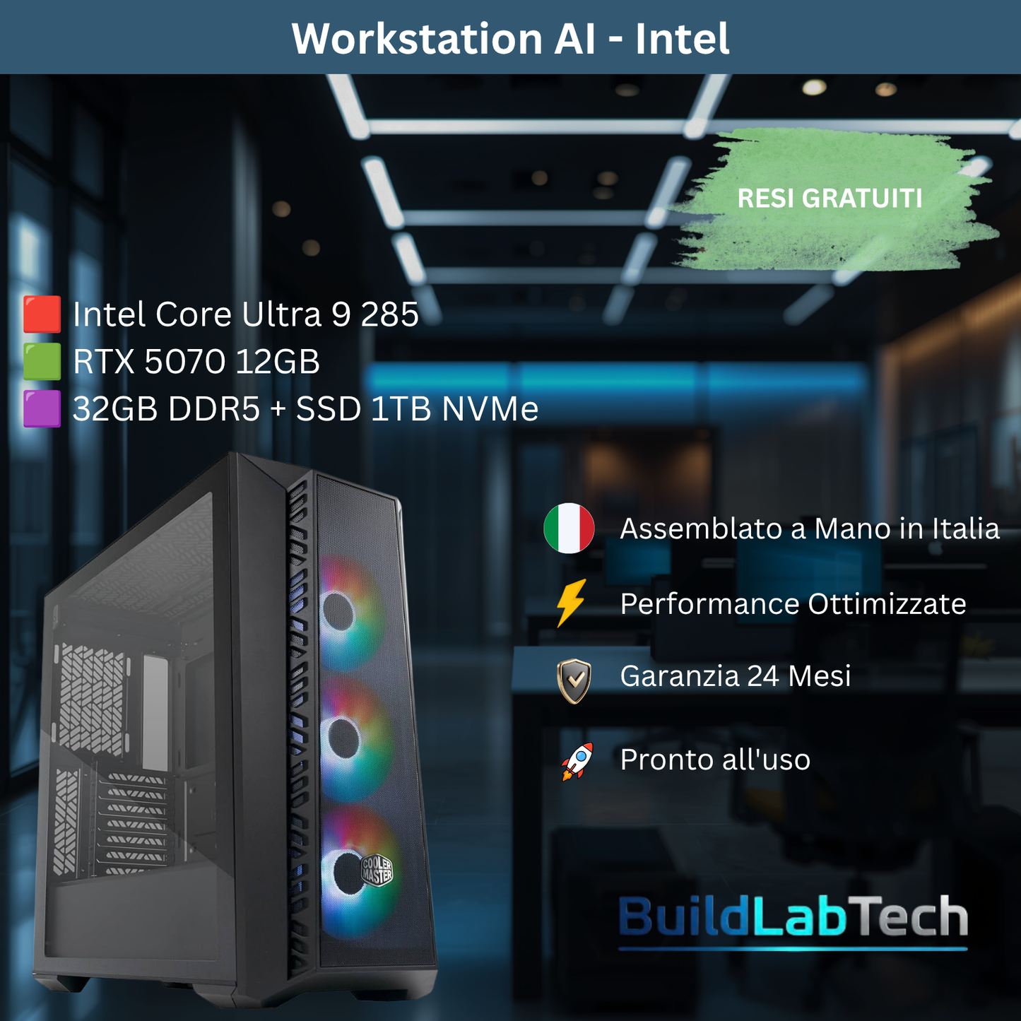 PC Workstation Intel Core Ultra 9 285 RTX 5070 32GB DDR5 1TB SSD WiFi Win 11 Pro