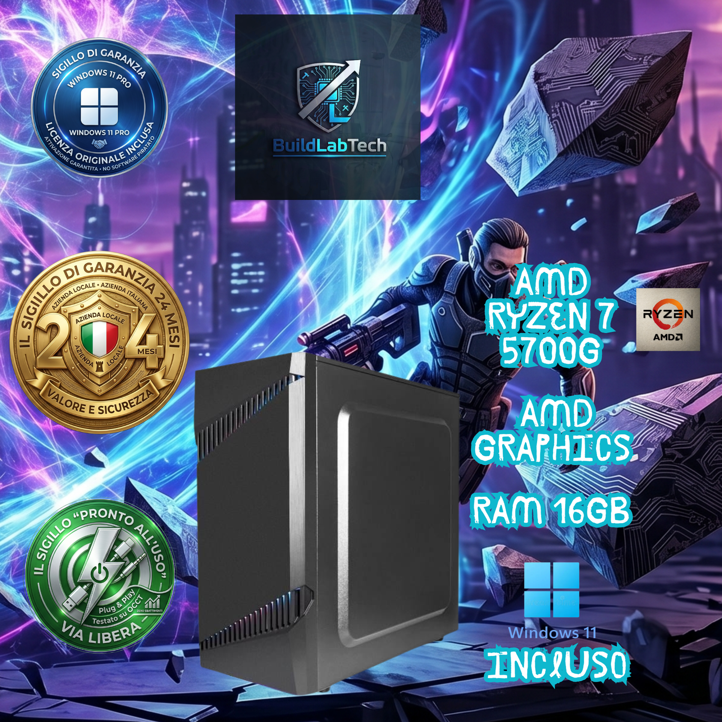PC Desktop Gaming Tanuki Ryzen 7 5700G 16GB RAM 512GB SSD Wi-Fi Win 11 PRO BLT