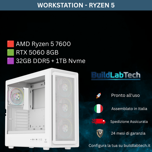 PC Gaming BLT Core YUKI White – Ryzen 5 7600, RTX 5060 8GB, 32GB DDR5, SSD 1TB NVMe