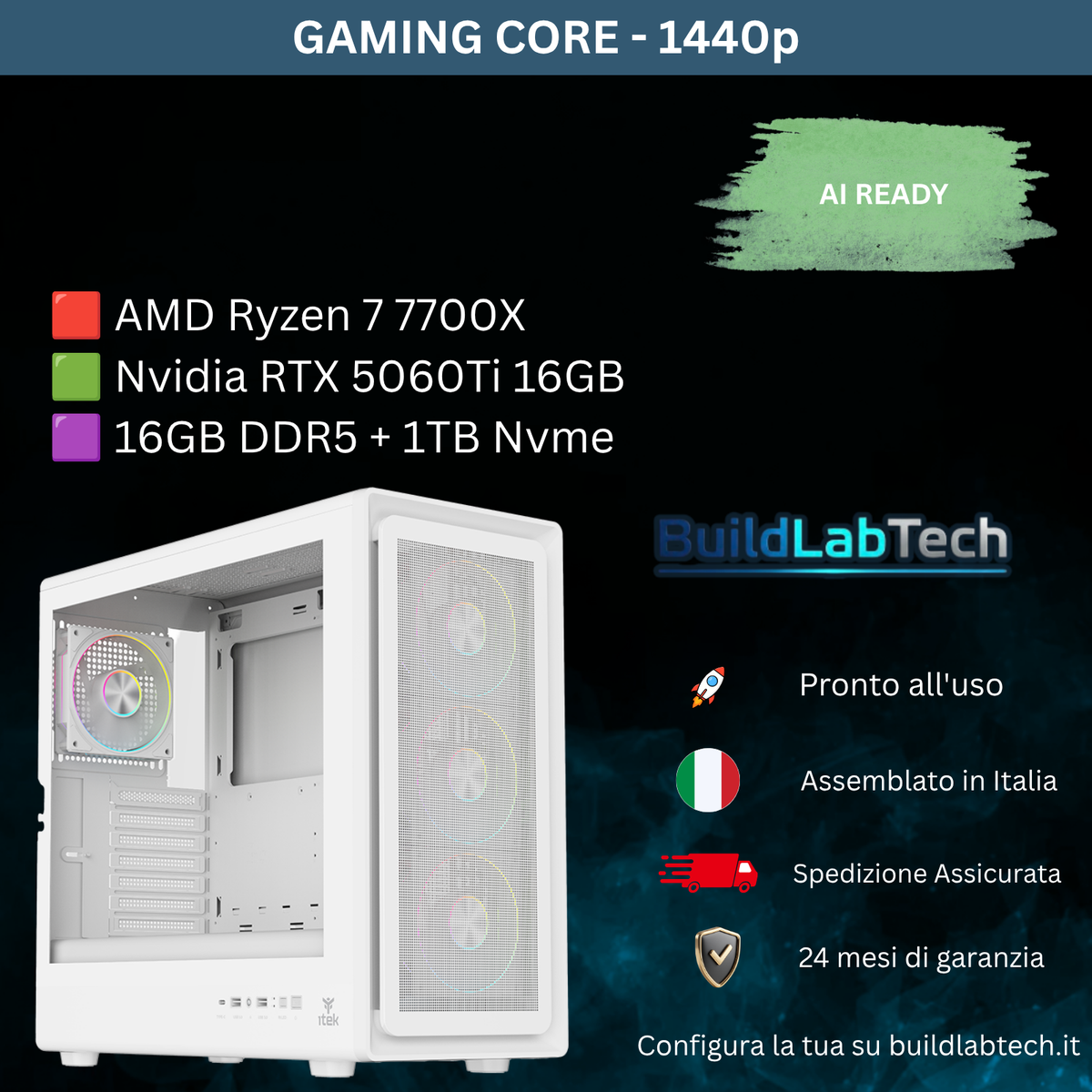 PC Gaming Ryzen 7 7700X + RTX 5060 Ti 16GB | 16GB DDR5 | Windows 11 Pro