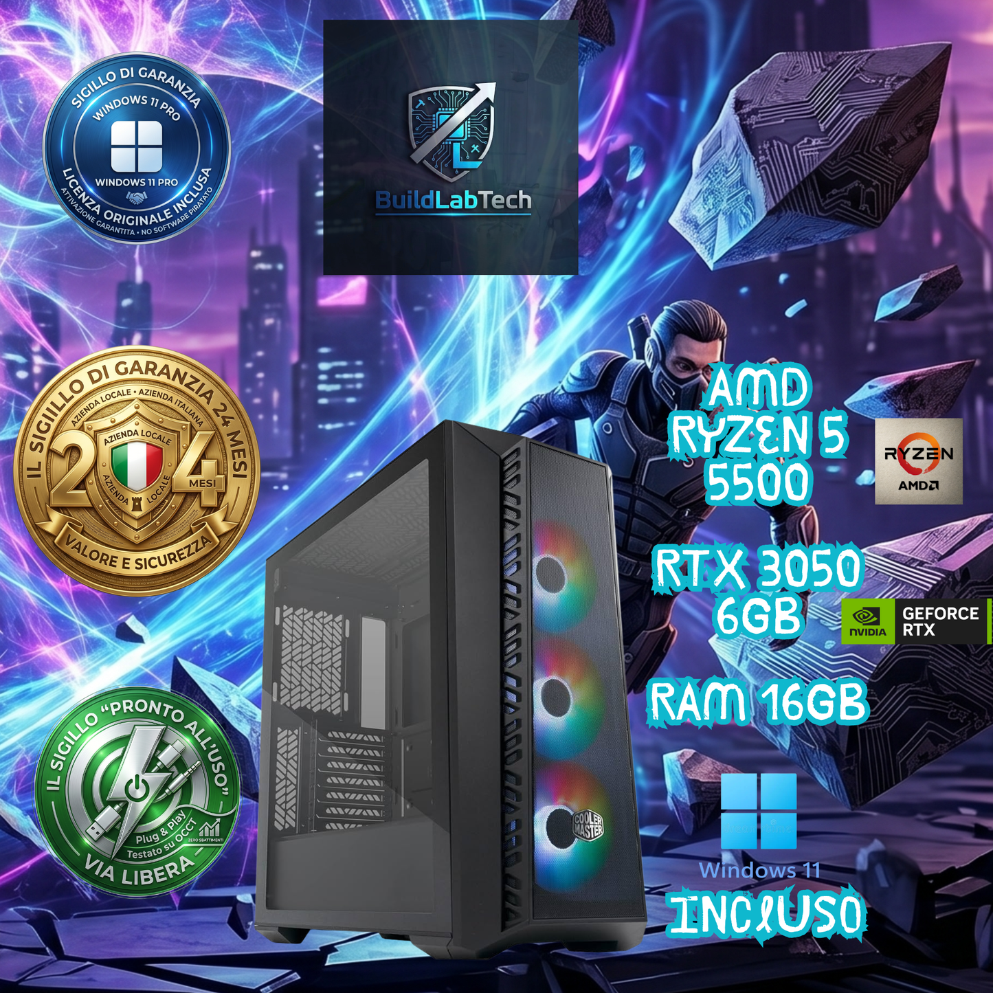 PC Gaming Tengu - Ryzen 5 5500 | RTX 3050 6GB | 16GB RAM | 512GB SSD | Win 11 PRO