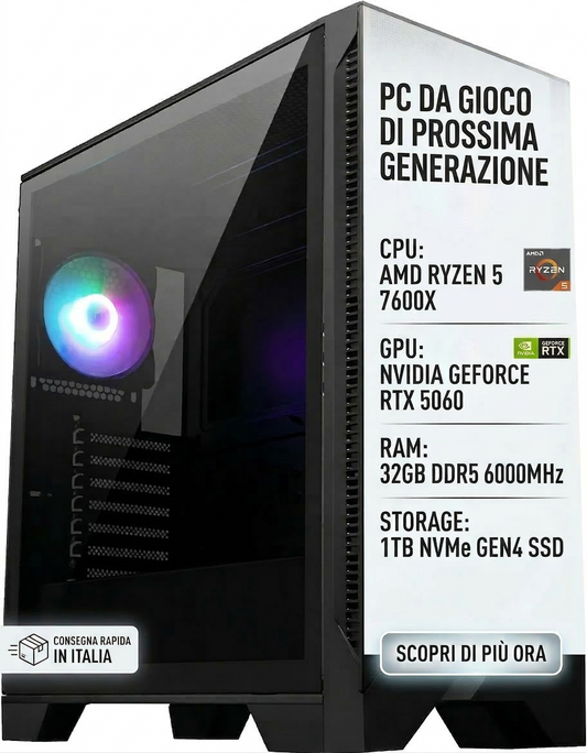 PC Gaming Assemblato Ryzen 5 7600X | RTX 5060 | 32GB DDR5