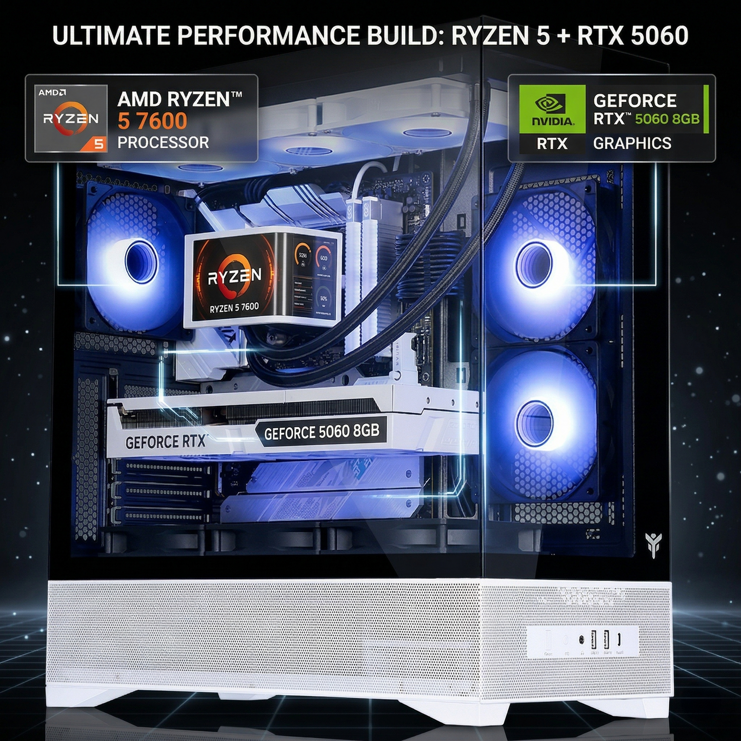 PC Gaming AMD Ryzen 5 7600, RTX 5060, DDR5 Gaming 1080p, Itek SHOWBUI, Windows 11 Pro