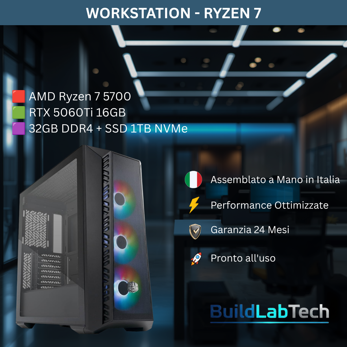 Workstation Ryzen 7 5700X | RTX 5060 Ti 16GB | 32GB RAM | SSD 1TB | Windows 11 Pro