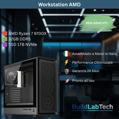 PC Workstation AMD Ryzen 7 9700X 32GB DDR5 1TB SSD Wi-Fi Win 11 Pro